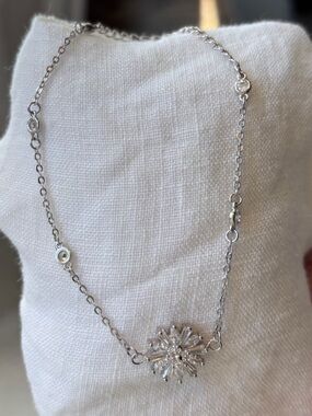 CZ Starburst Bracelet Silver Tone Adjustable 6-8” Dainty